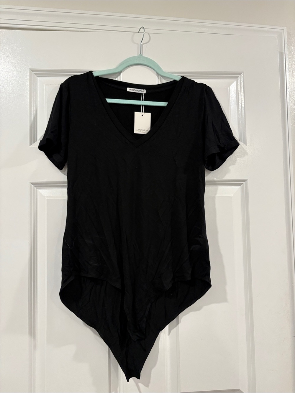 Mango Black V-Neck Point-Hem Bodysuit